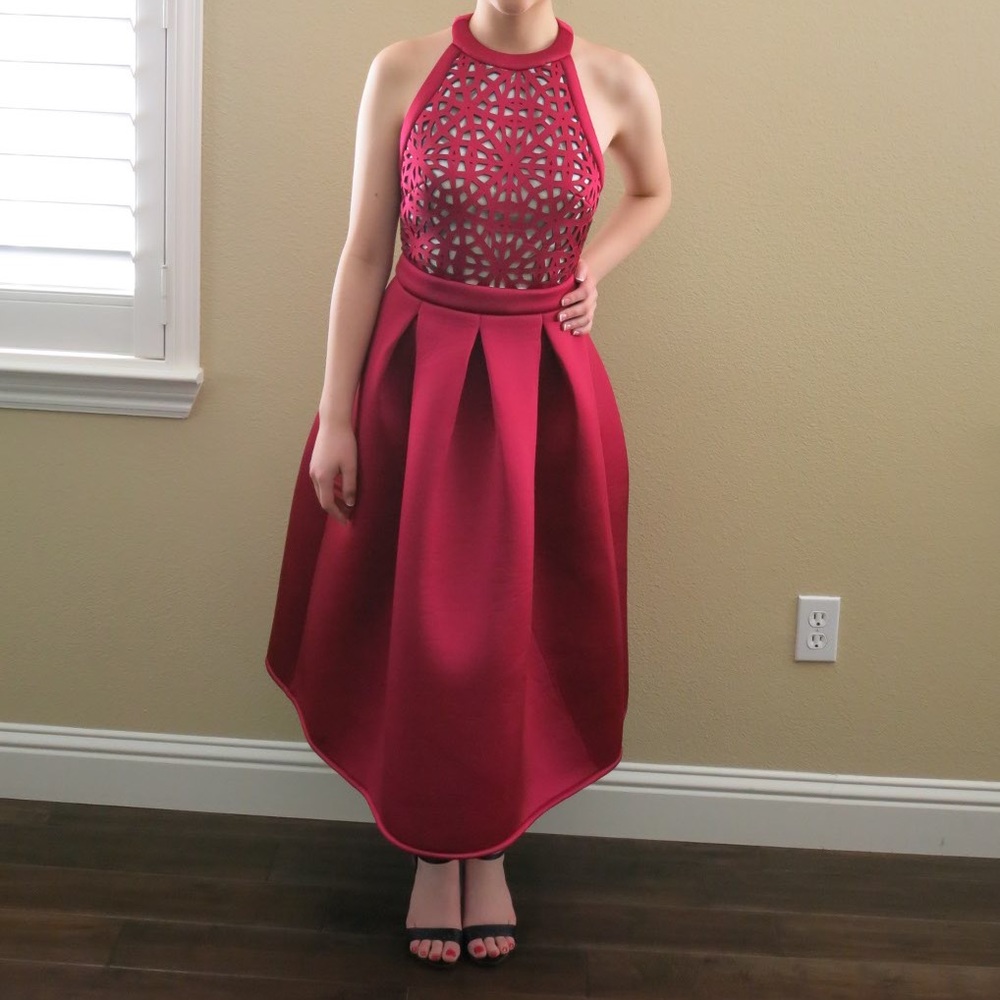 ASOS Red Scuba Halter Top Midi Dress